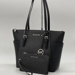 Michael Kors Large TZ Charlotte Tote Bag & Large Double Zip Wallet Black